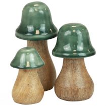 Artikel Deko Pilze Holzpilze Dunkelgrün Glänzend H6/8/10cm 3er-Set