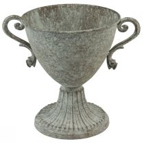 Deko Pokal mit Henkel Metall Braun Weiß Ø15cm H19,5cm