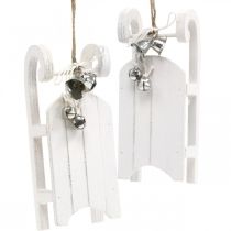 Artikel Deko Schlitten Weiß Silbern mit Glöckchen Kordel L13cm 4 St