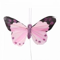 Deko-Schmetterling am Draht Federschmetterlinge Lila/Rosa 9,5cm 12St