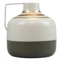 Artikel Metallvase mit Henkel rund Ø16cm H17cm creme/grau/gold für Trockenblumen