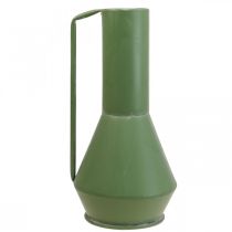 Artikel Deko Vase Metall Grün mit Henkel, Dekokanne Vintage 14cm H28,5cm