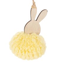 Artikel Hängedeko Hasen aus Holz und Kunstwolle Gelb Ø 7 cm 6 Stück