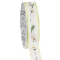 Artikel Geschenkband Blütenmuster Bellis Polyester 25mm 20m Weiß