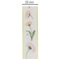 Artikel Geschenkband Blütenmuster Bellis Polyester 25mm 20m Weiß