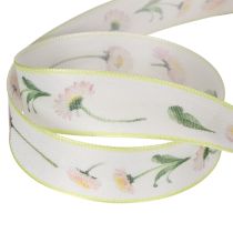 Artikel Geschenkband Blütenmuster Bellis Polyester 25mm 20m Weiß