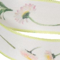 Artikel Geschenkband Blütenmuster Bellis Polyester 25mm 20m Weiß