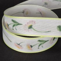 Artikel Geschenkband Blütenmuster Bellis Polyester 25mm 20m Weiß