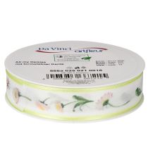 Artikel Geschenkband Blütenmuster Bellis Polyester 25mm 20m Weiß