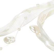 Artikel Dekoband Creme mit Herzen und Perlen 10mm x 5m Polyester Polystyrol