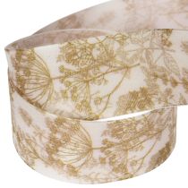 Artikel Geschenkband aus Polyester mit Pflanzenmotiven 40 mm x 20 m Creme Gold