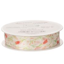 Artikel Geschenkband Polyester Tulpenmuster 2,5cm x 18m Gelb-Weiß