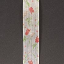 Artikel Geschenkband Polyester Tulpenmuster 2,5cm x 18m Gelb-Weiß