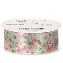 Artikel Geschenkband aus Polyester mit Blumenmuster 15 m x 4 cm Rosa/Weiß