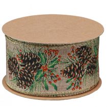 Artikel Dekoband Weihnachten Zapfen Breites Geschenkband Natur 60mm 10m