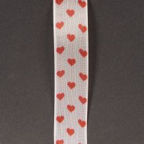 Artikel Geschenkband Polyester Herzen Weiß Rot 2,5 cm x 15 m für Geschenkverpackungen