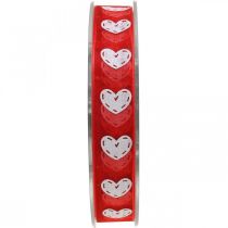 Dekoband Herzen, Hochzeitsdeko, Schleifenband Valentinstag Rot, Weiß 15mm 20m