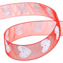 Dekoband Herzen, Hochzeitsdeko, Schleifenband Valentinstag Rot, Weiß 15mm 20m