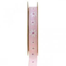 Dekoband Rosa mit Blumen Geschenkband 15mm 15m