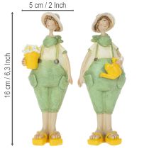 Artikel Dekofiguren Gärtner aus Polyresin 16,5×5,5 cm Grün Gelb 2-teilig