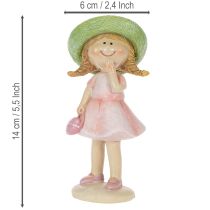 Artikel Dekofiguren aus Polyresin Mädchen mit grünem Hut und rosa Kleid 6,5x5,5x14,5cm 2 Stück