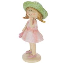 Artikel Dekofiguren aus Polyresin Mädchen mit grünem Hut und rosa Kleid 6,5x5,5x14,5cm 2 Stück