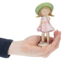 Artikel Dekofiguren aus Polyresin Mädchen mit grünem Hut und rosa Kleid 6,5x5,5x14,5cm 2 Stück