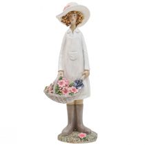 Artikel Dekofiguren Gärtner Deko Frau mit Blumen Weiß Rosa H21cm