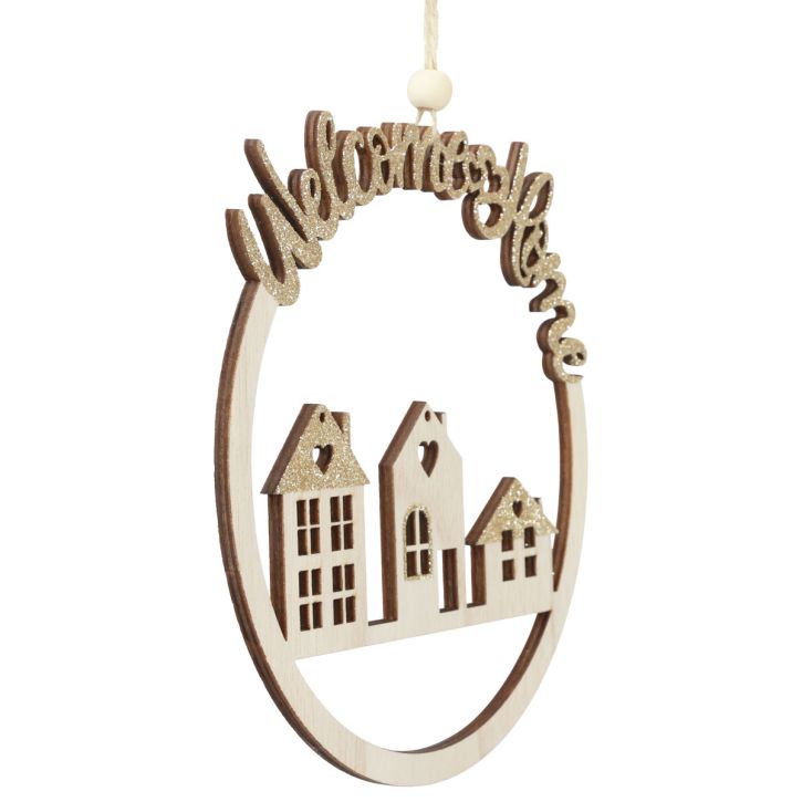 Dekohänger Holz Gold Glitzer Welcome Home Ø16,5cm 6St