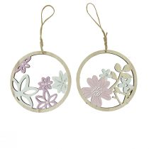 Artikel Dekohänger Holz Blumen Natur Weiß Lila Glitter Ø12cm 6 St