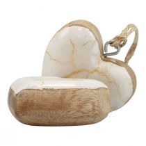 Artikel Dekohänger Holz Holzherzen Natur Weiß/Gold Krakelee 6cm 8St