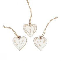 Artikel Dekohänger Holz Holzherzen Natur Weiß Gold Vintage 6cm 8 St