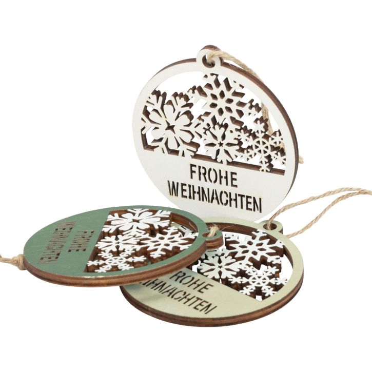 Dekohänger Weihnachten Holz Frohe Weihnachten Ø8,5cm 9St