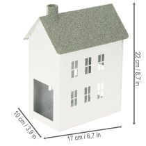Artikel Dekohaus aus Metall in Hausform mit Fenstern und Schornstein, 22 cm, Weiß