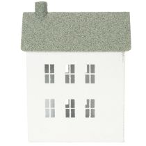Artikel Dekohaus aus Metall in Hausform mit Fenstern und Schornstein, 22 cm, Weiß