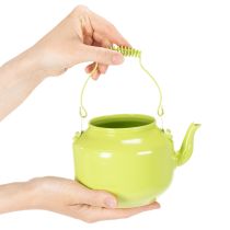 Artikel Dekorative Teekanne aus Metall als Blumenvase Ø12 cm Apfelgrün