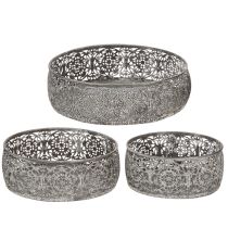 Artikel Dekoschale Metall Ø16/19,5/23,5cm Grau-Weiß Florales Muster 3er-Set