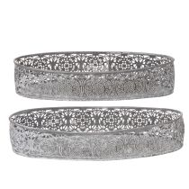 Artikel Dekoschalen-Set Metall Oval Silbergrau Weiß Floral 36cm/33,5cm