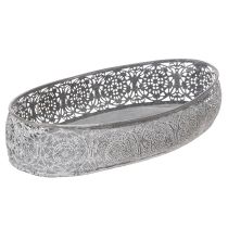 Artikel Dekoschalen-Set Metall Oval Silbergrau Weiß Floral 36cm/33,5cm