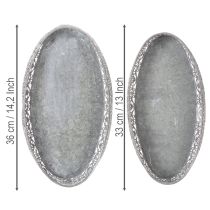 Artikel Dekoschalen-Set Metall Oval Silbergrau Weiß Floral 36cm/33,5cm