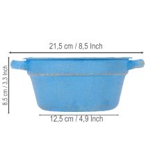 Artikel Dekoschale Metall Blau Weiß Ø17cm H8,5cm mit Griffen für Innenbereich