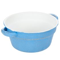Artikel Dekoschale Metall Blau Weiß Ø17cm H8,5cm mit Griffen für Innenbereich
