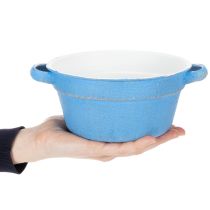 Artikel Dekoschale Metall Blau Weiß Ø17cm H8,5cm mit Griffen für Innenbereich