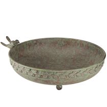 Dekoschale mit Vögeln Metall Schale Antik Grün Braun Ø30cm