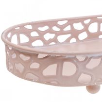 Artikel Metallschale Ovale Dekoschale mit Füßen Rosa Weiß 30×18cm
