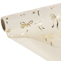 Artikel Tischband Dekostoff Polyester 120x35 cm Beige Creme mit Goldenen Schleifen
