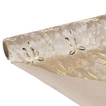 Artikel Tischband Dekostoff Polyester 120x35 cm Beige Creme mit Goldenen Schleifen
