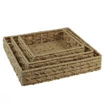 Artikel Quadratische Dekotabletts 3er-Set Korb Natur mit Metallrahmen 30/25/20 cm für Wohnraumdekoration