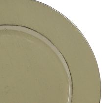 Artikel Dekoteller Grün Plastikteller Vintage Moosgrün Braun Ø33cm