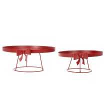 Artikel Dekotablett Set 2-teilig aus Metall Rot mit Schleife Ø 30 cm und 25 cm
